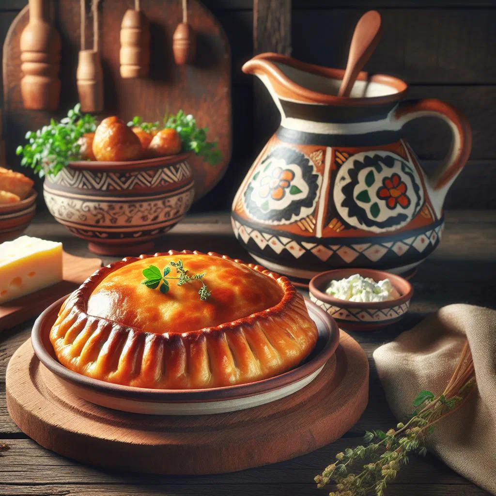 Golden pan-fried Moldovan cheese pastries garnished with fresh dill