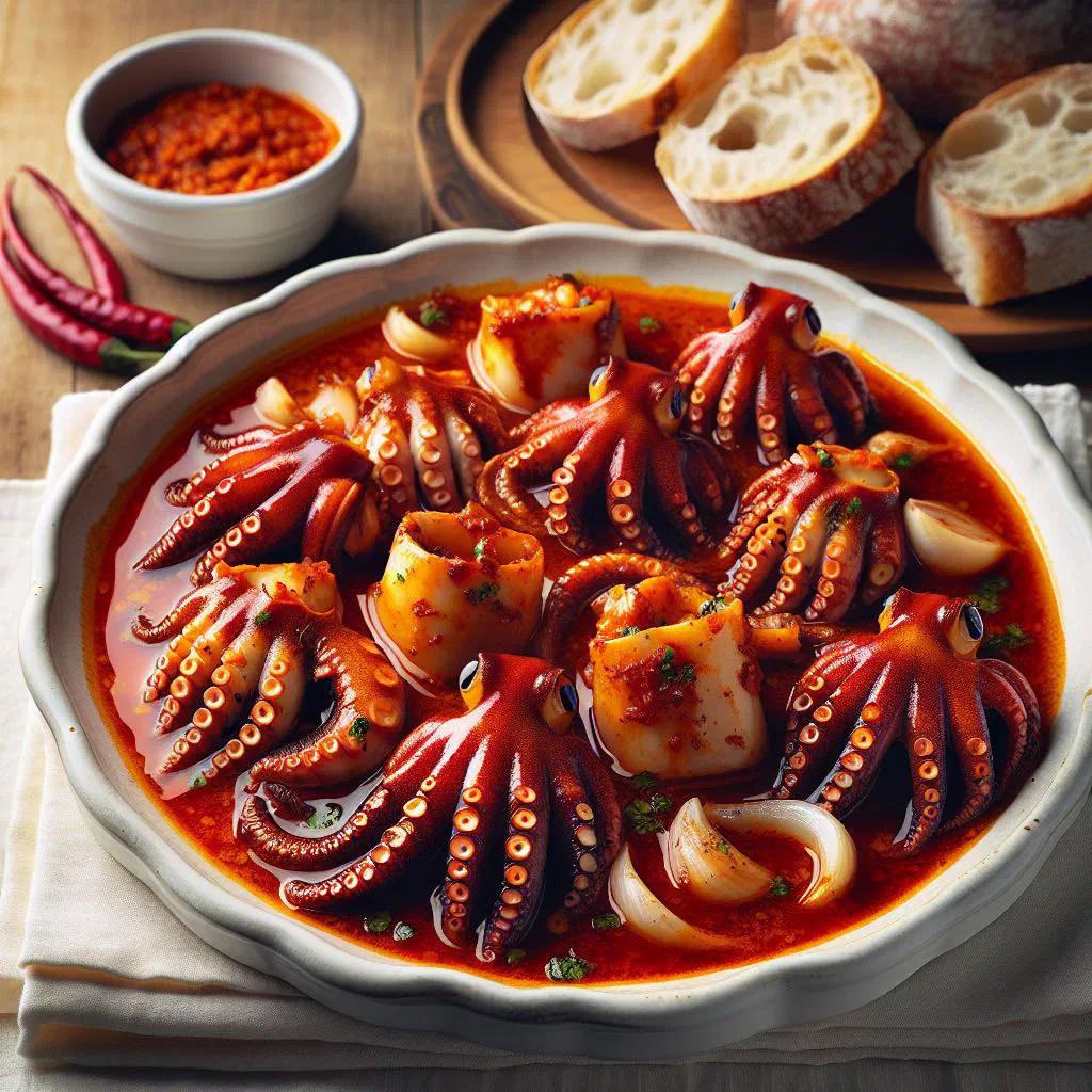 Rouille de seiche with tender cuttlefish in a saffron and garlic sauce, garnished with parsley