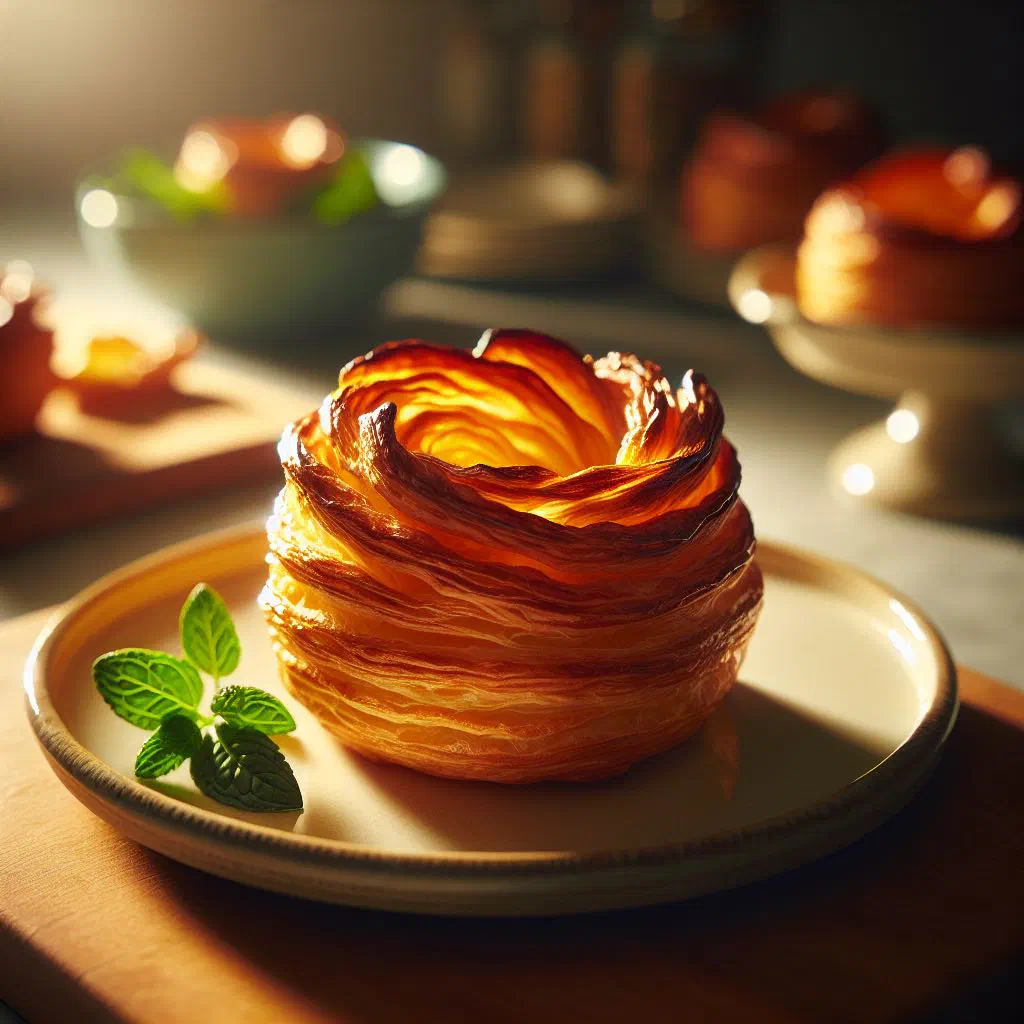 Golden puff pastry vol-au-vent cases filled with a creamy filling and fresh herbs