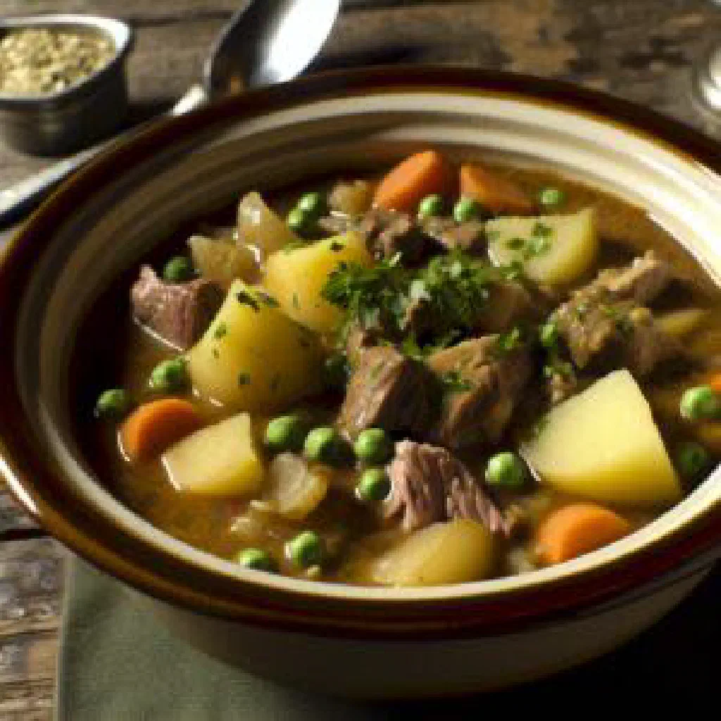 Hearty Mongolian Baatar Tsagaan stew with tender meat, carrots and parsley