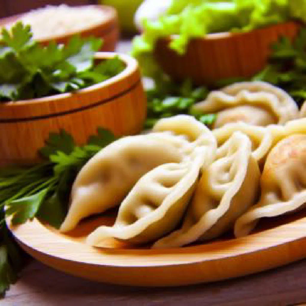 Small Mongolian bansh dumplings arranged on a plate