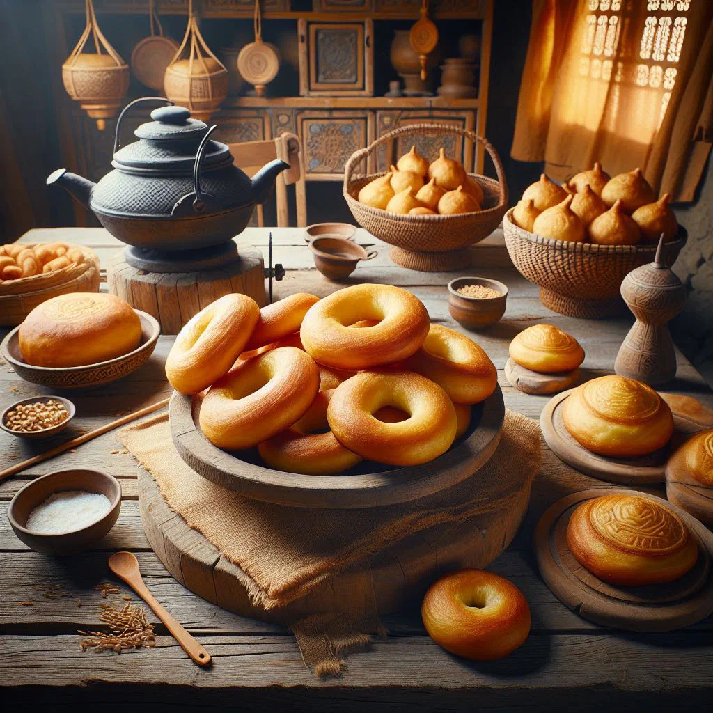 Golden fried Boortsog dough pieces piled on a plate