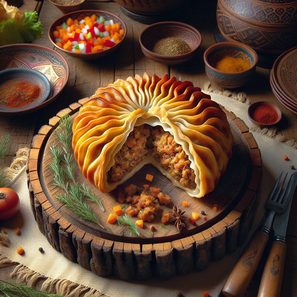 Golden fried Mongolian khushuur meat pastries on a plate
