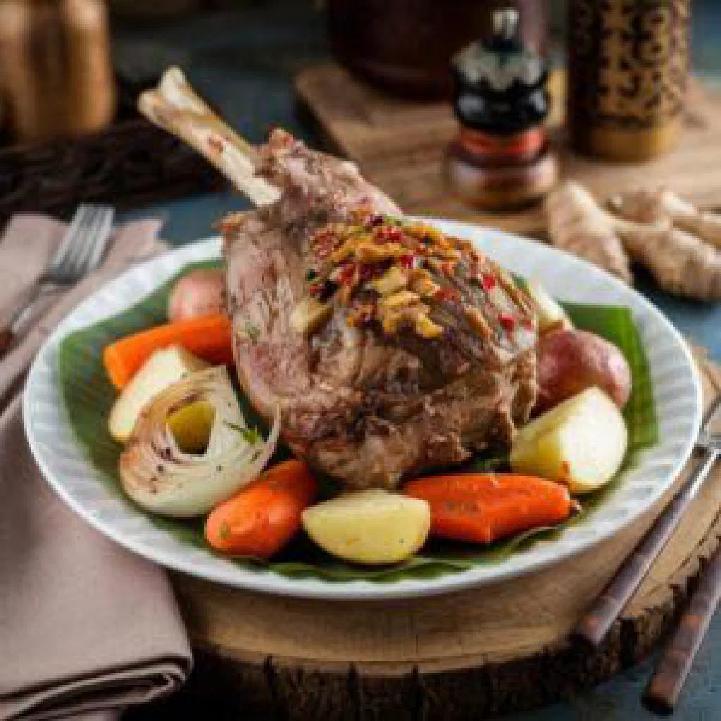 Hearty Mongolian tsaatsan stew with meat, potatoes and carrots