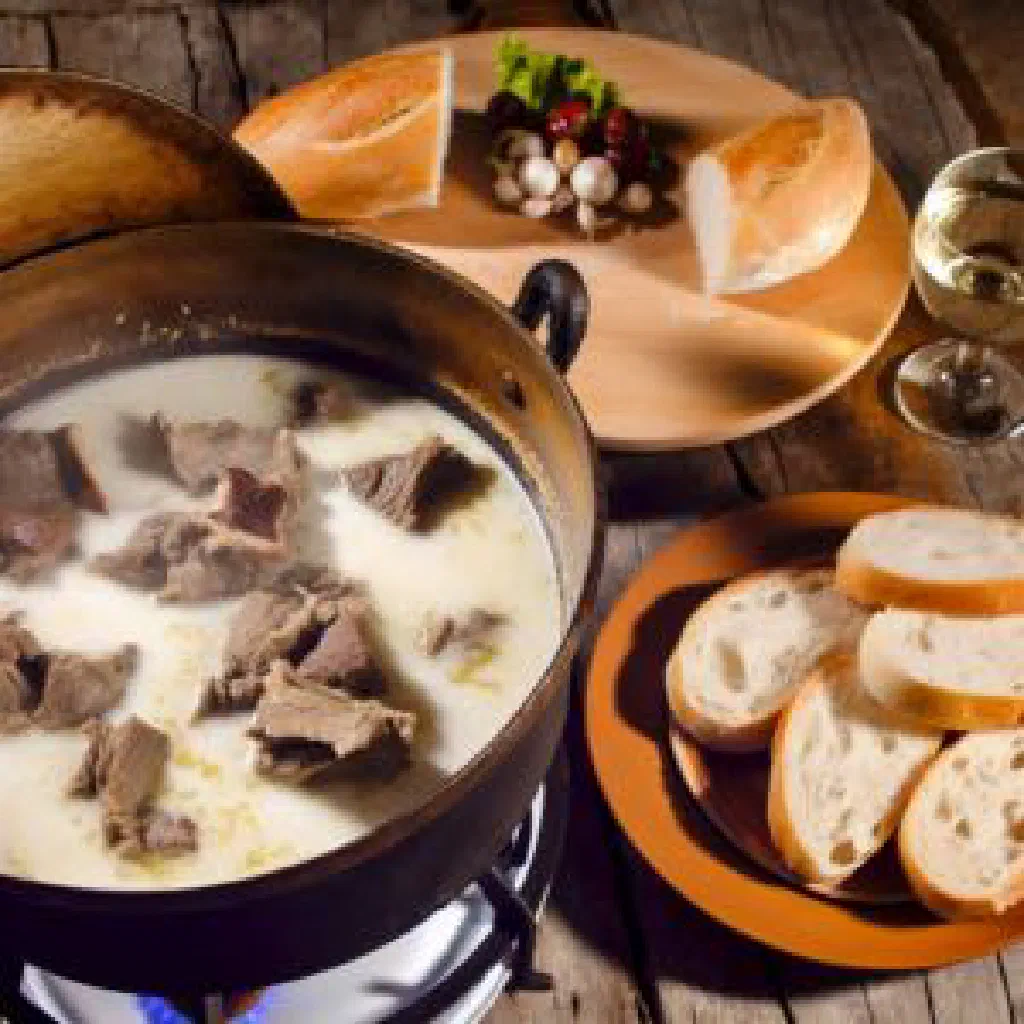 Tender lamb simmered in a creamy milk sauce, served in a deep bowl with fresh herbs