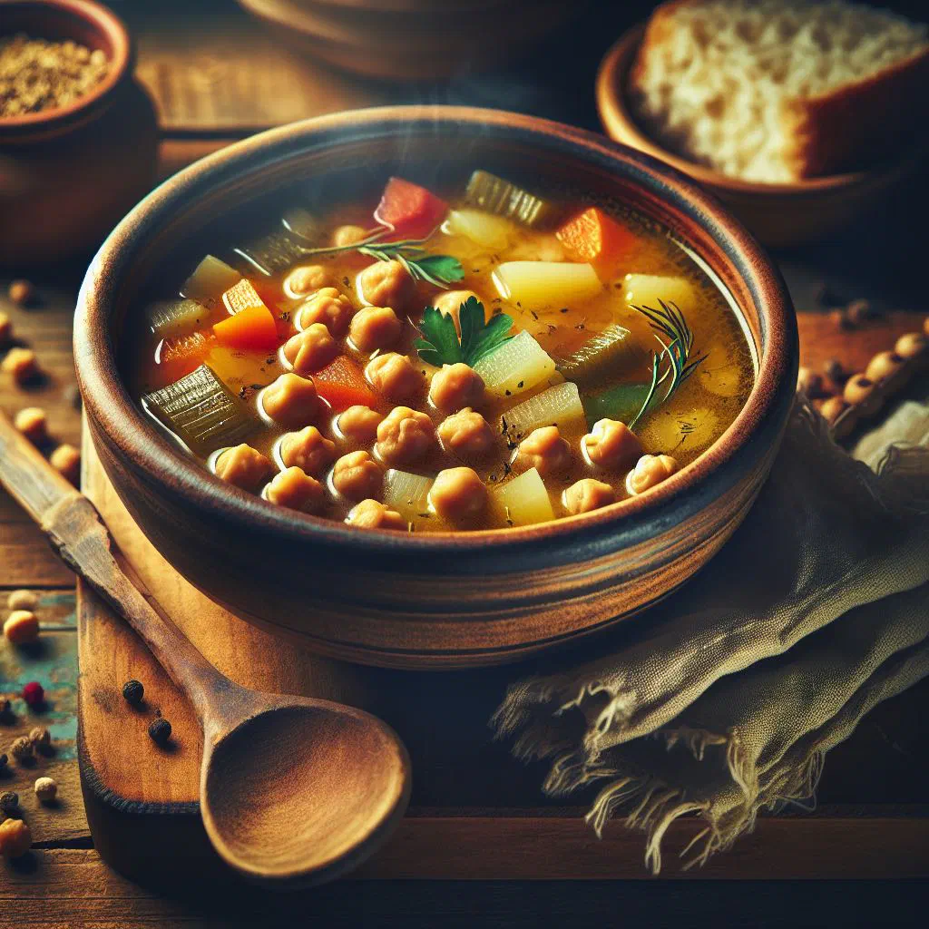 Bowl of Montenegrin chickpea soup garnished with fresh parsley