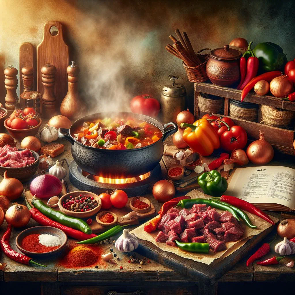 Rich Montenegrin beef goulash in a deep bowl with fresh parsley and crusty bread