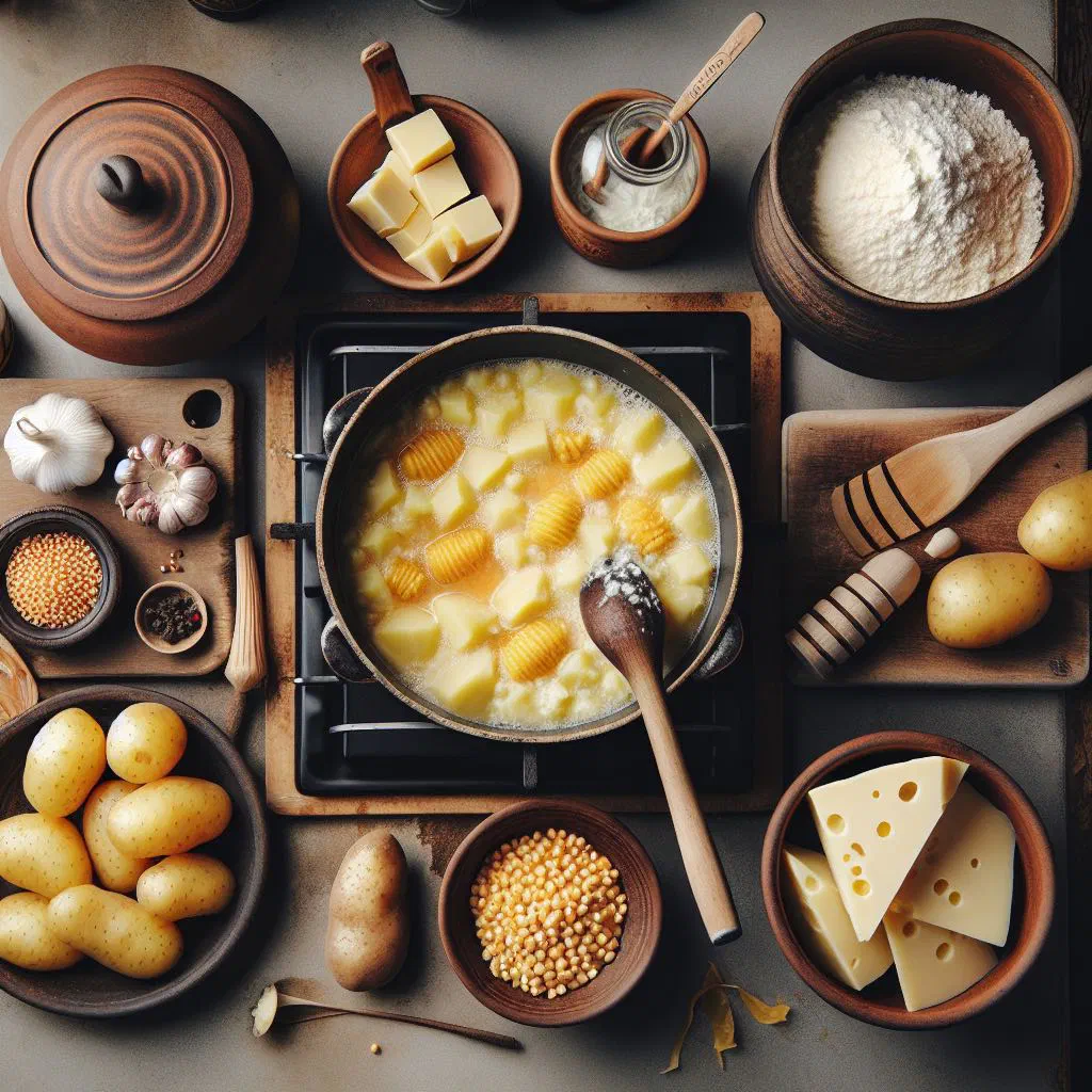 Creamy Montenegrin kačamak topped with cheese and soured cream