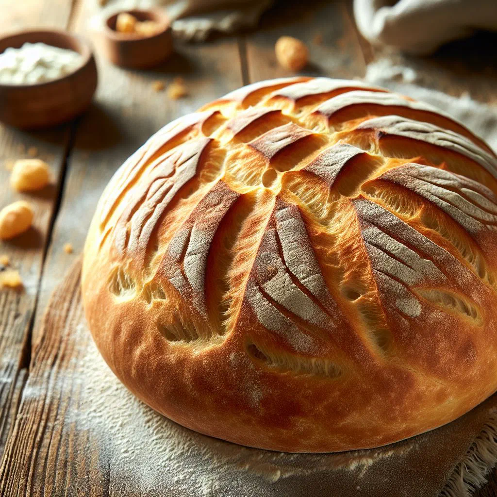 Golden round loaf of Montenegrin pogača bread with a crisp crust