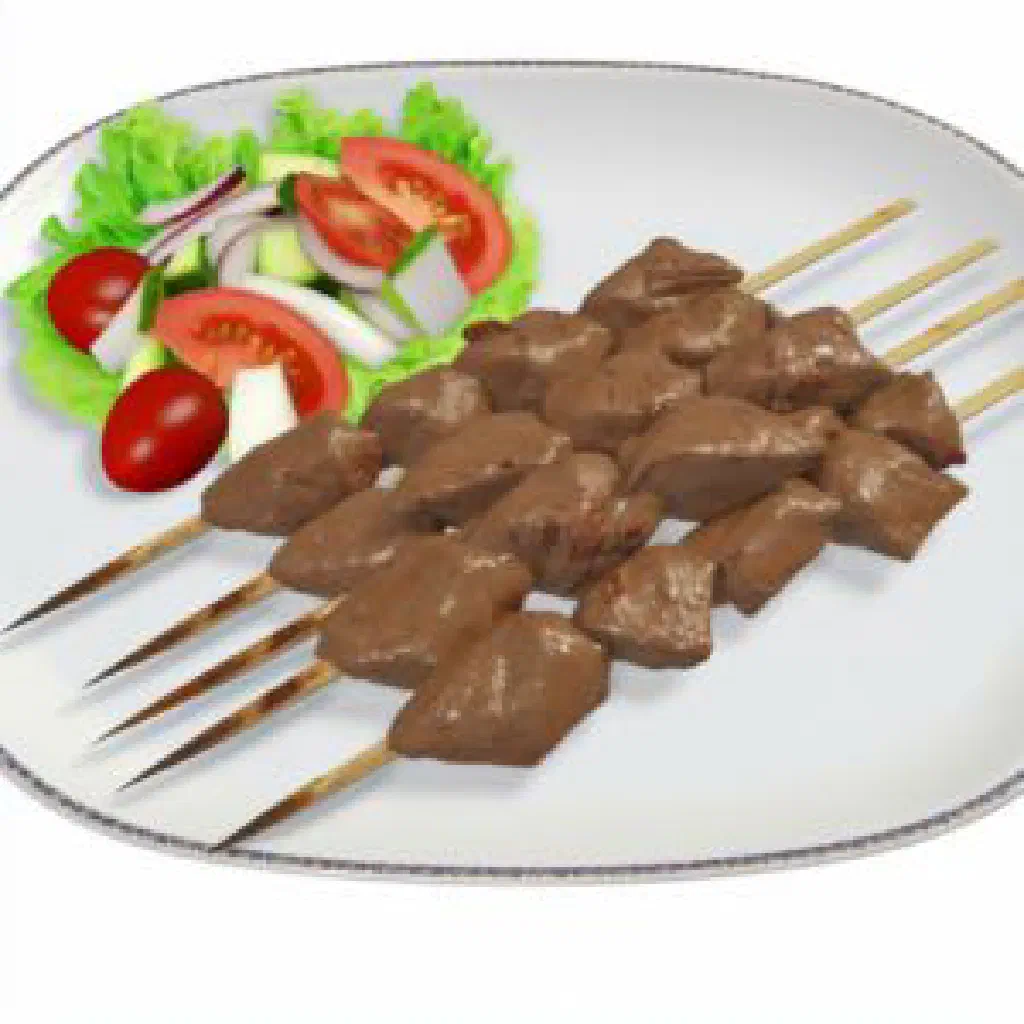 Grilled Moroccan boulfaf lamb skewers garnished with fresh herbs