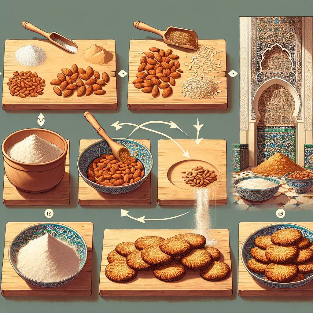 Cracked-top Moroccan ghriba almond cookies dusted with icing sugar
