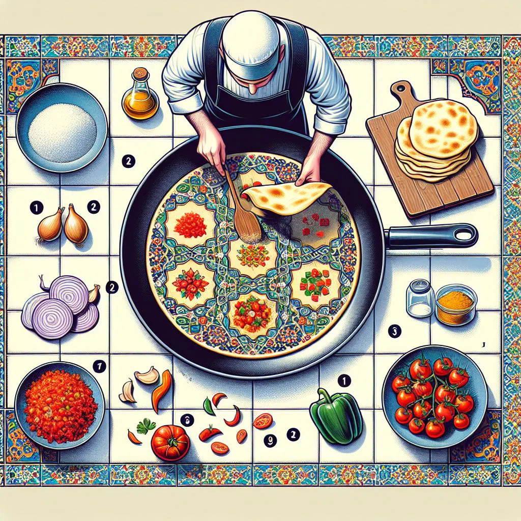 Golden pan-fried Mhadjeb stuffed flatbreads filled with tomato and onion