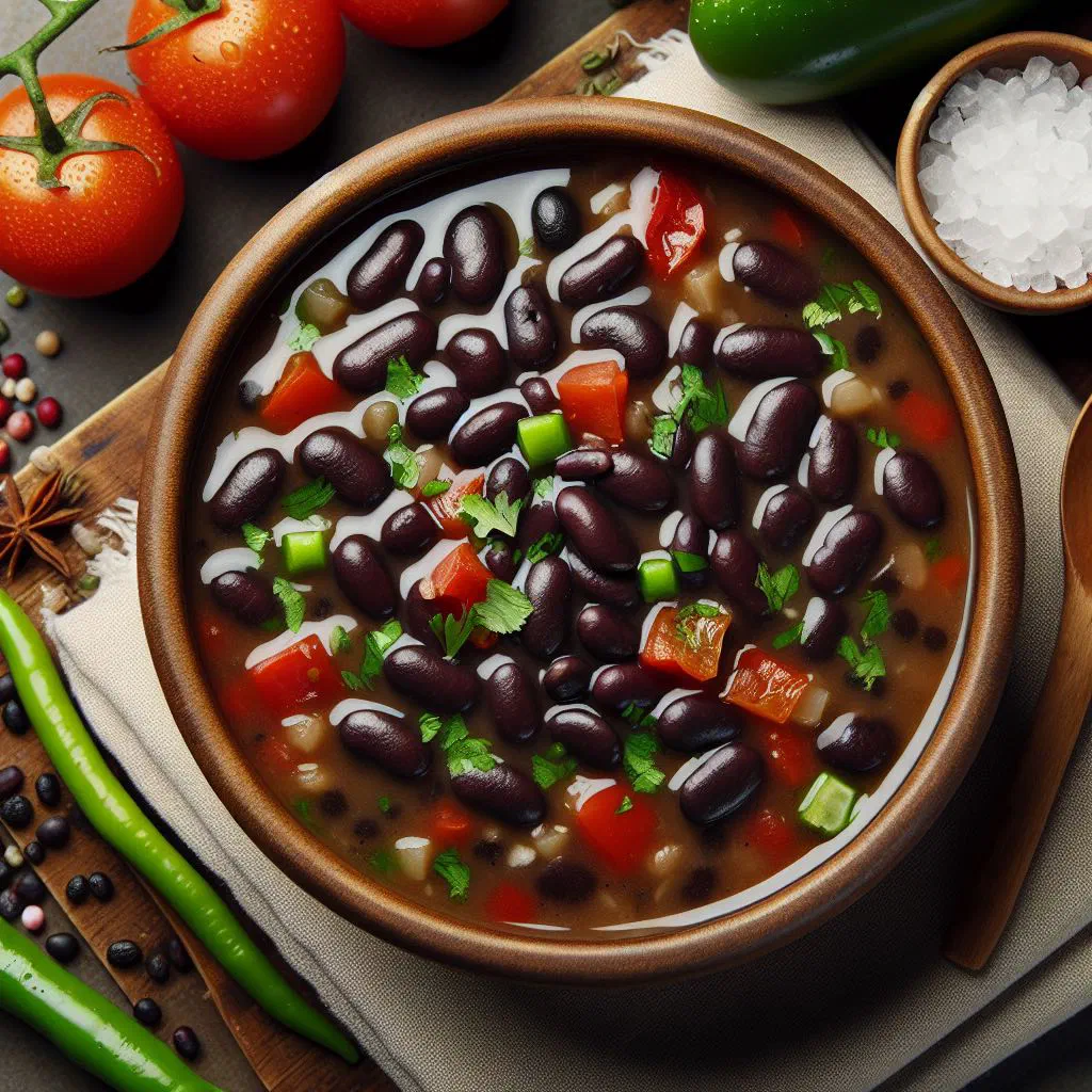 A bowl of Mozambican sopa de feijão bean soup garnished with fresh coriander