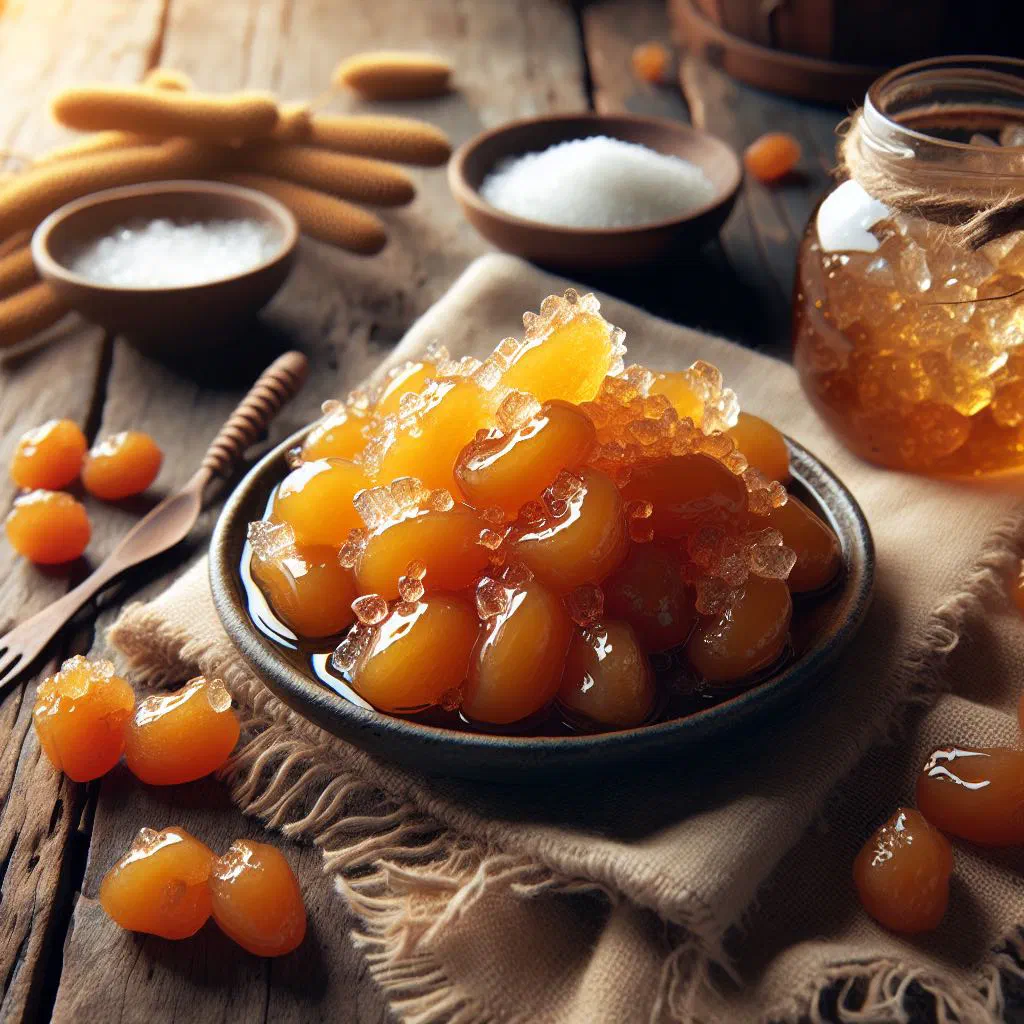 Golden cashew fudge squares of doce de caju on a plate