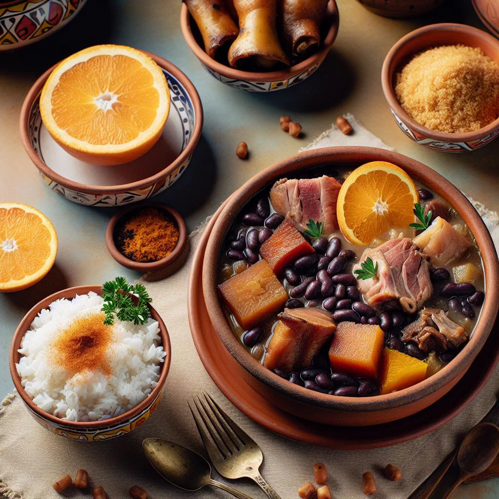 Mozambican feijoada bean stew with beef and pork, garnished with fresh coriander