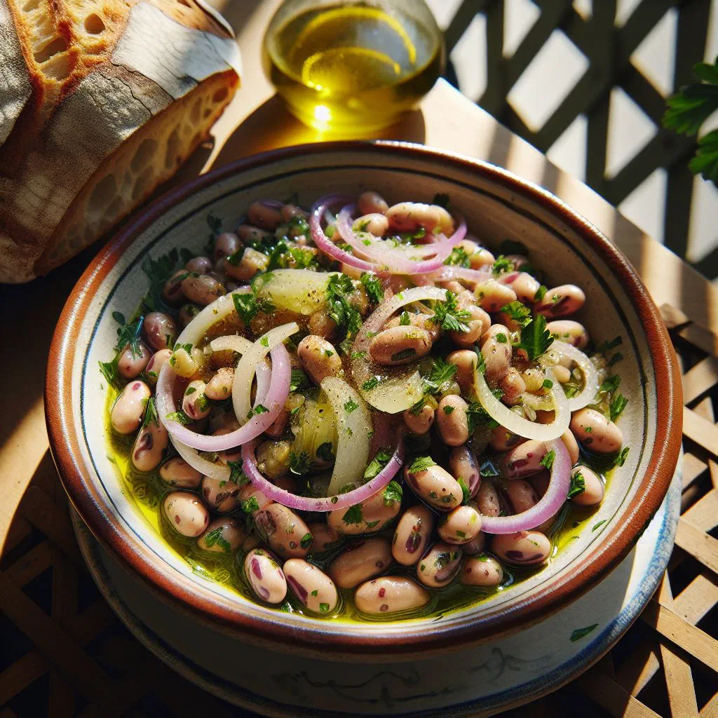 Mozambican bean salad with kidney beans, tomatoes, onions and fresh herbs
