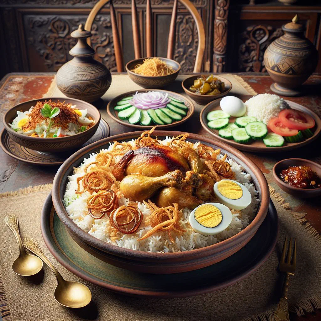 Danbauk fragrant rice with tender chicken and fresh coriander