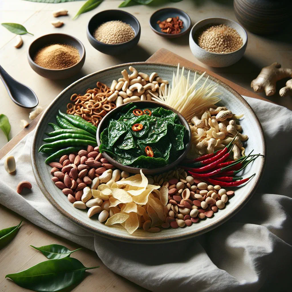 Fermented tea leaf salad with roasted peanuts, chillies and fresh coriander