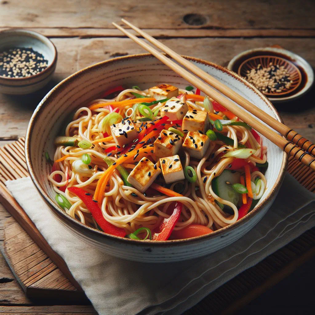 Burmese noodle salad with rice noodles, crunchy vegetables, peanuts and lime