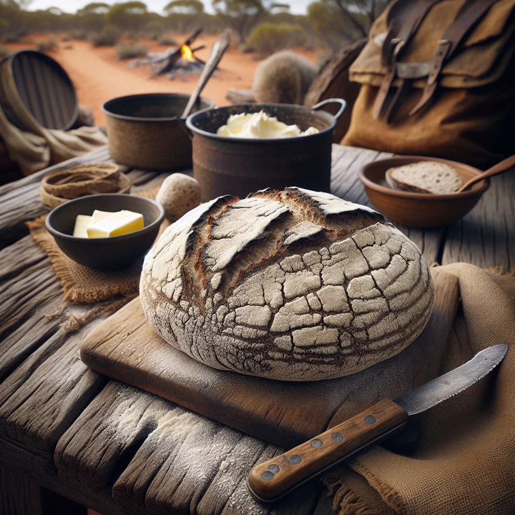 Golden pan-fried bushman bread flatbreads stacked on a wooden board