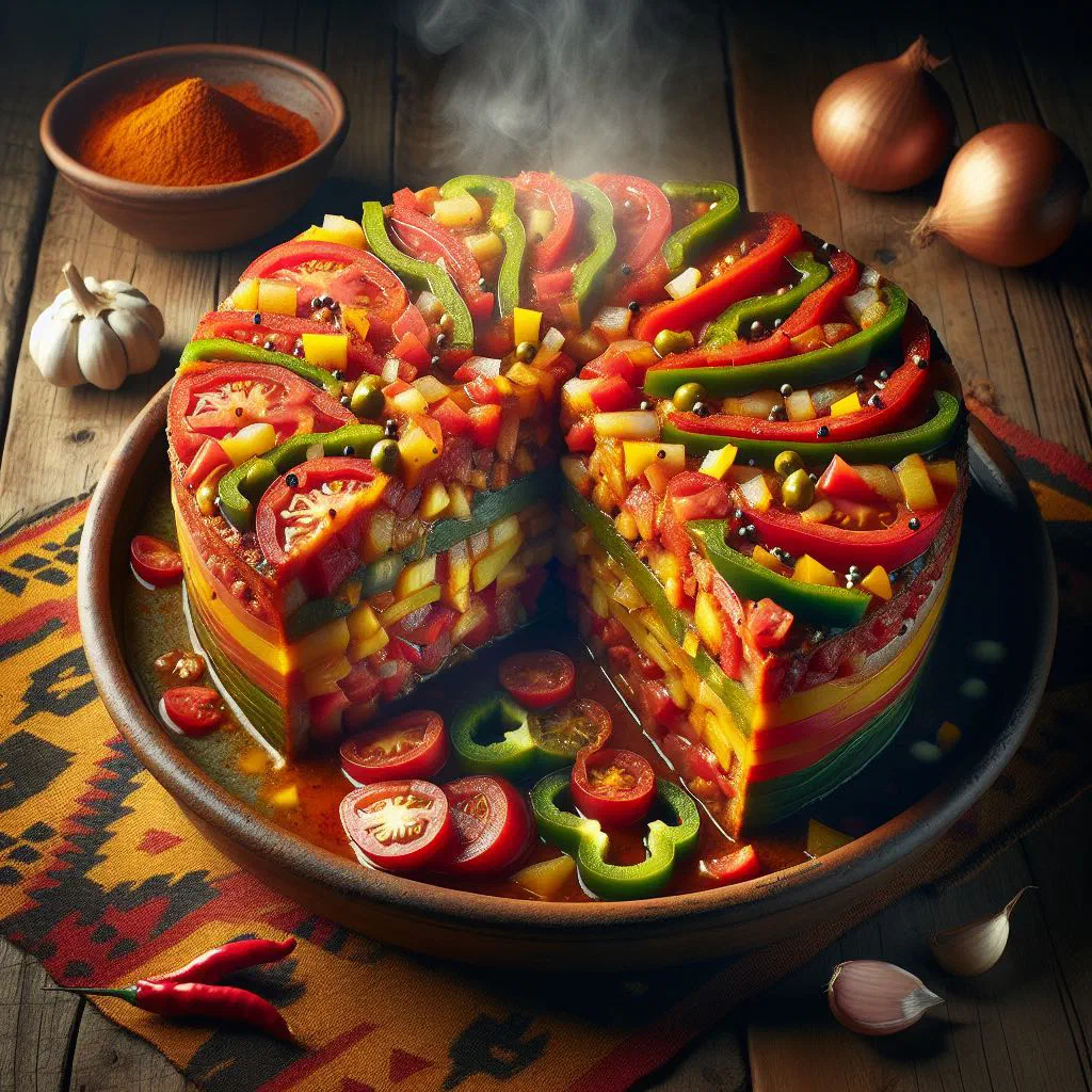 Bowl of chakalaka vegetable relish with peppers, carrot and tomato