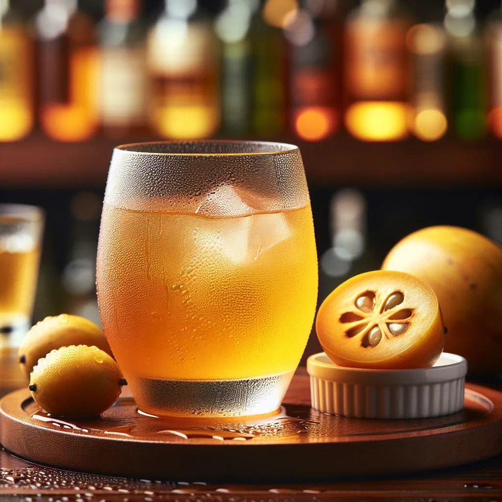 Chilled marula fruit drink in a glass with mint and lime