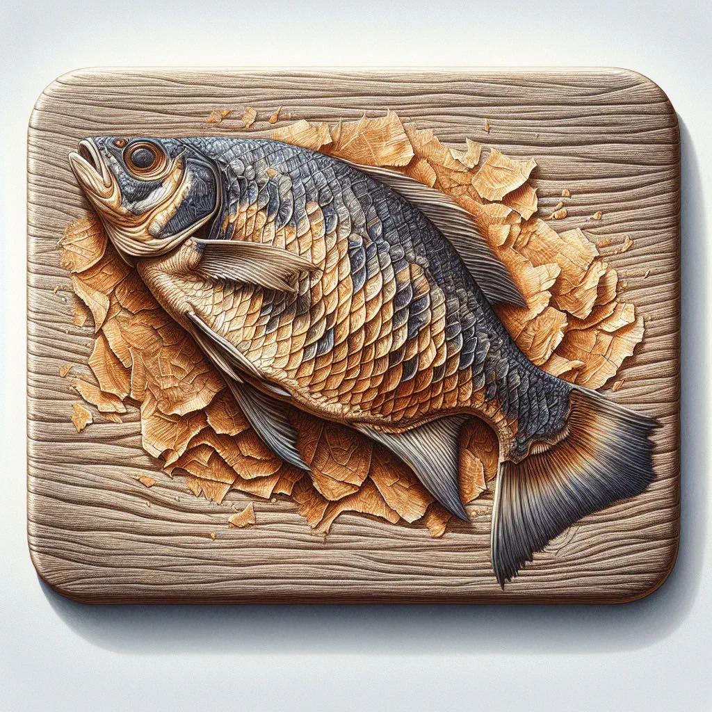 Strips of Namibian dried fish on a rustic wooden board with lemon slices