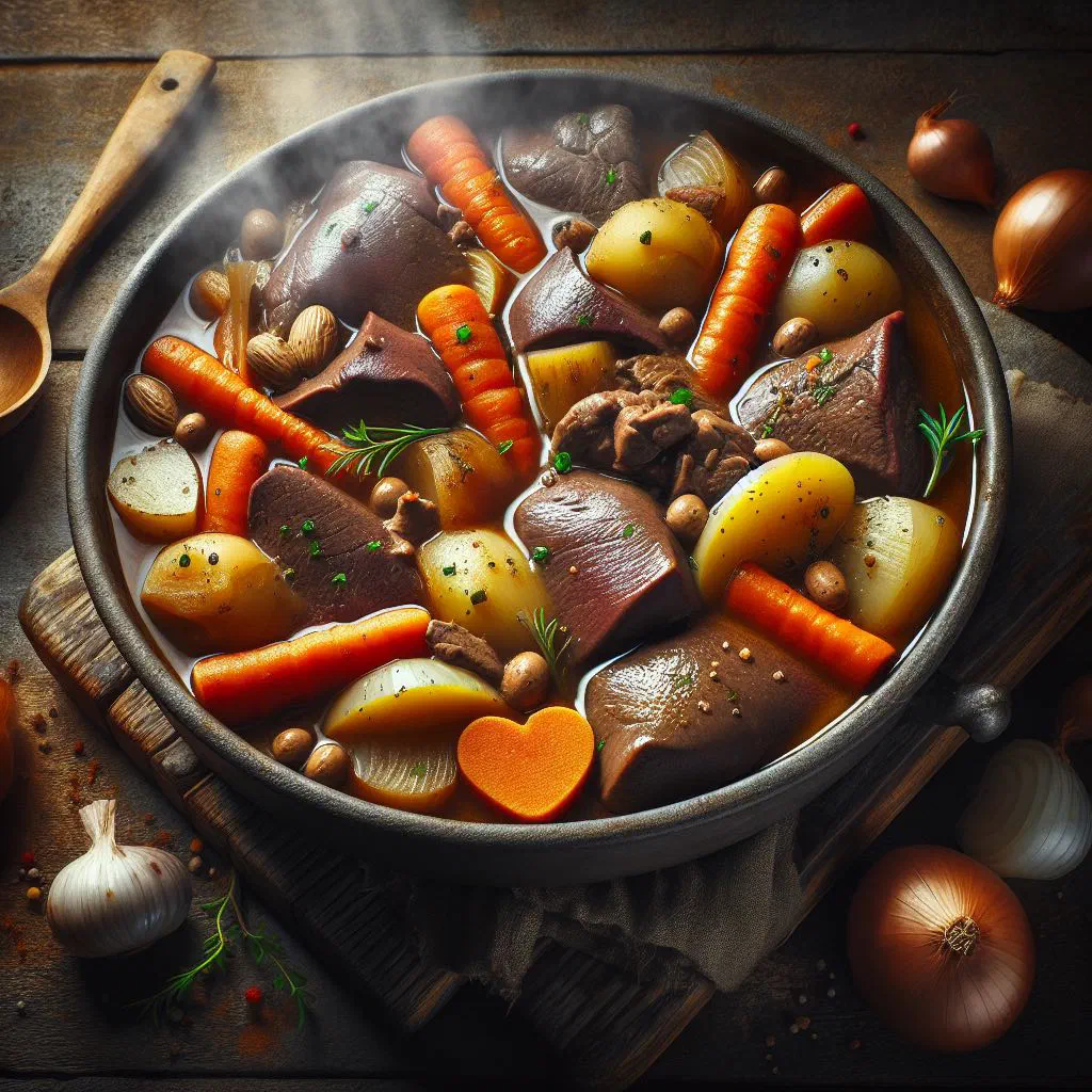 Rich Namibian ox liver stew with vegetables in a bowl, garnished with parsley