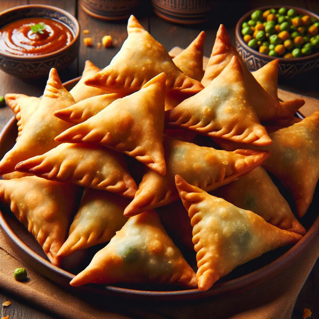 Golden deep-fried Namibian samosas with a spiced vegetable filling