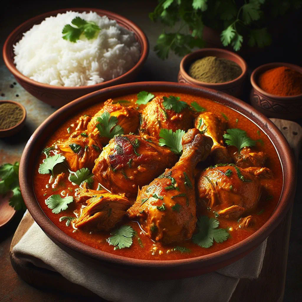 Creamy Nauruan chicken curry garnished with fresh coriander