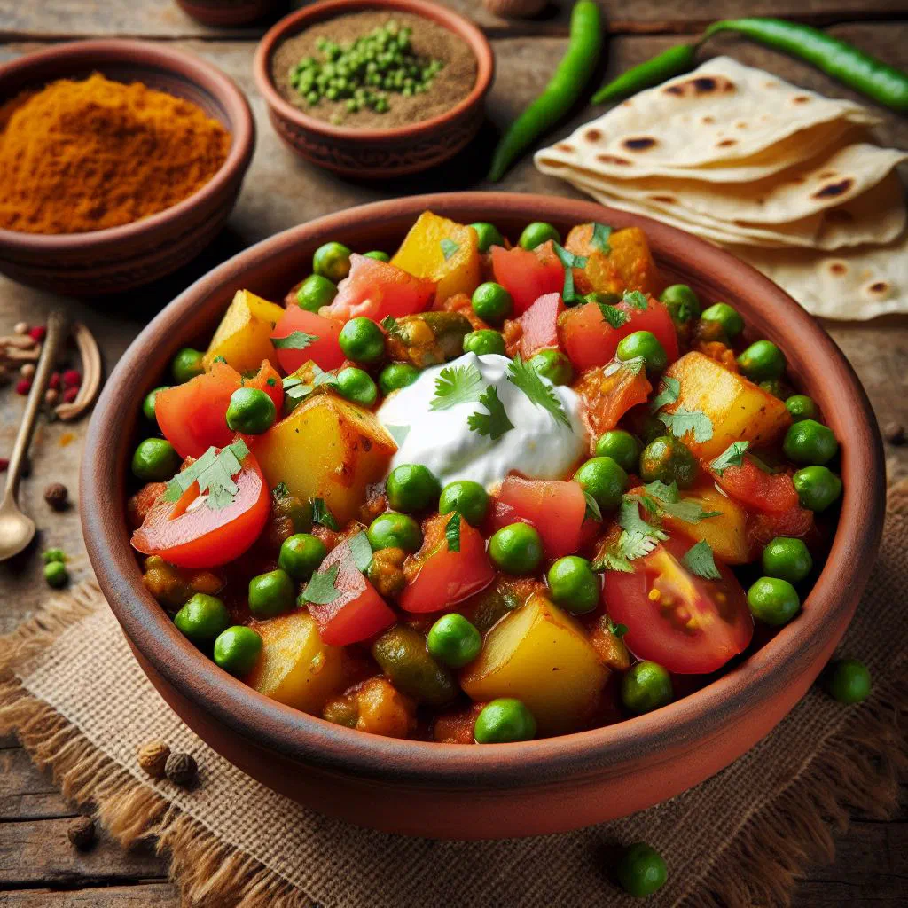 A bowl of Nepalese aaloo kerau tarkari with diced potatoes and pumpkin, garnished with fresh coriander