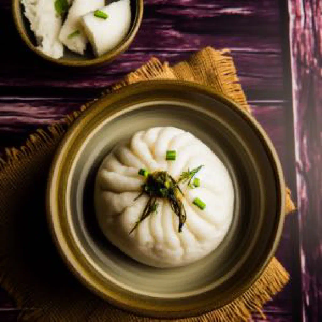 Steamed Nepalese bhakka made from cornmeal, served with a vegetable curry