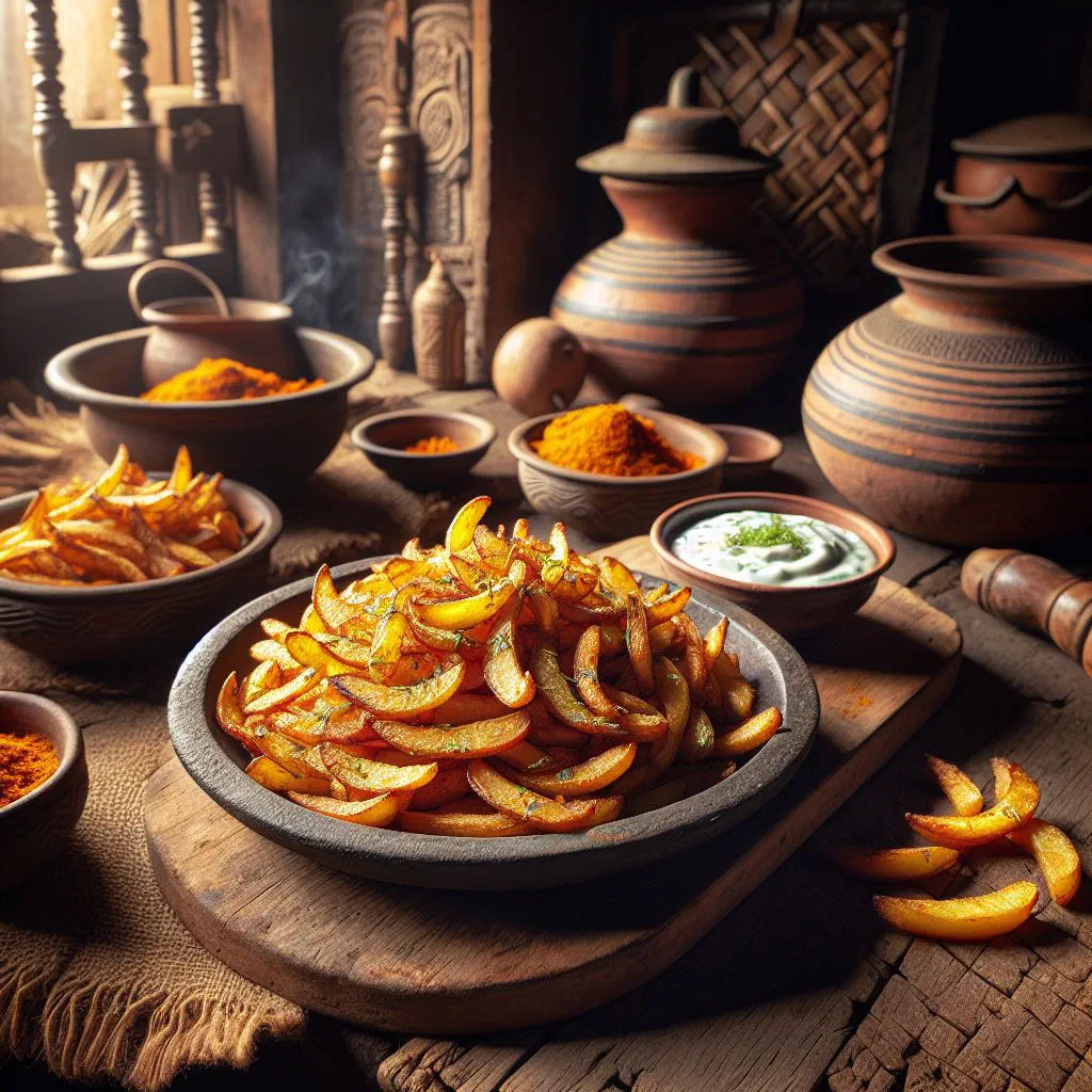 Spiced Nepalese fried potatoes garnished with fresh coriander