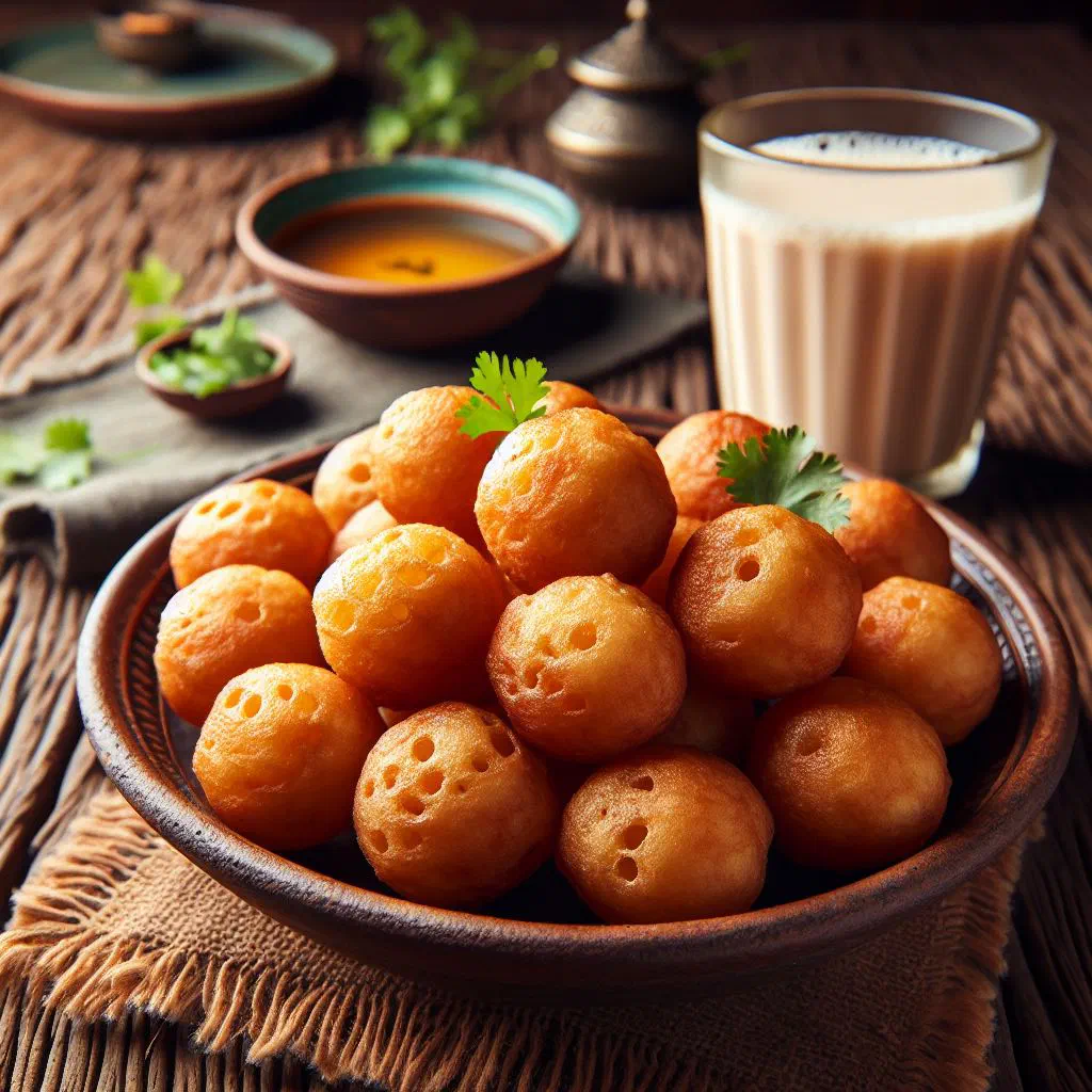 Golden fried gwaramari dough balls served warm on a plate