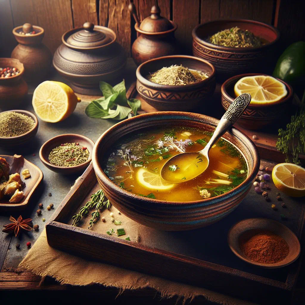 A bowl of Nepalese jwano soup with fresh vegetables and herbs