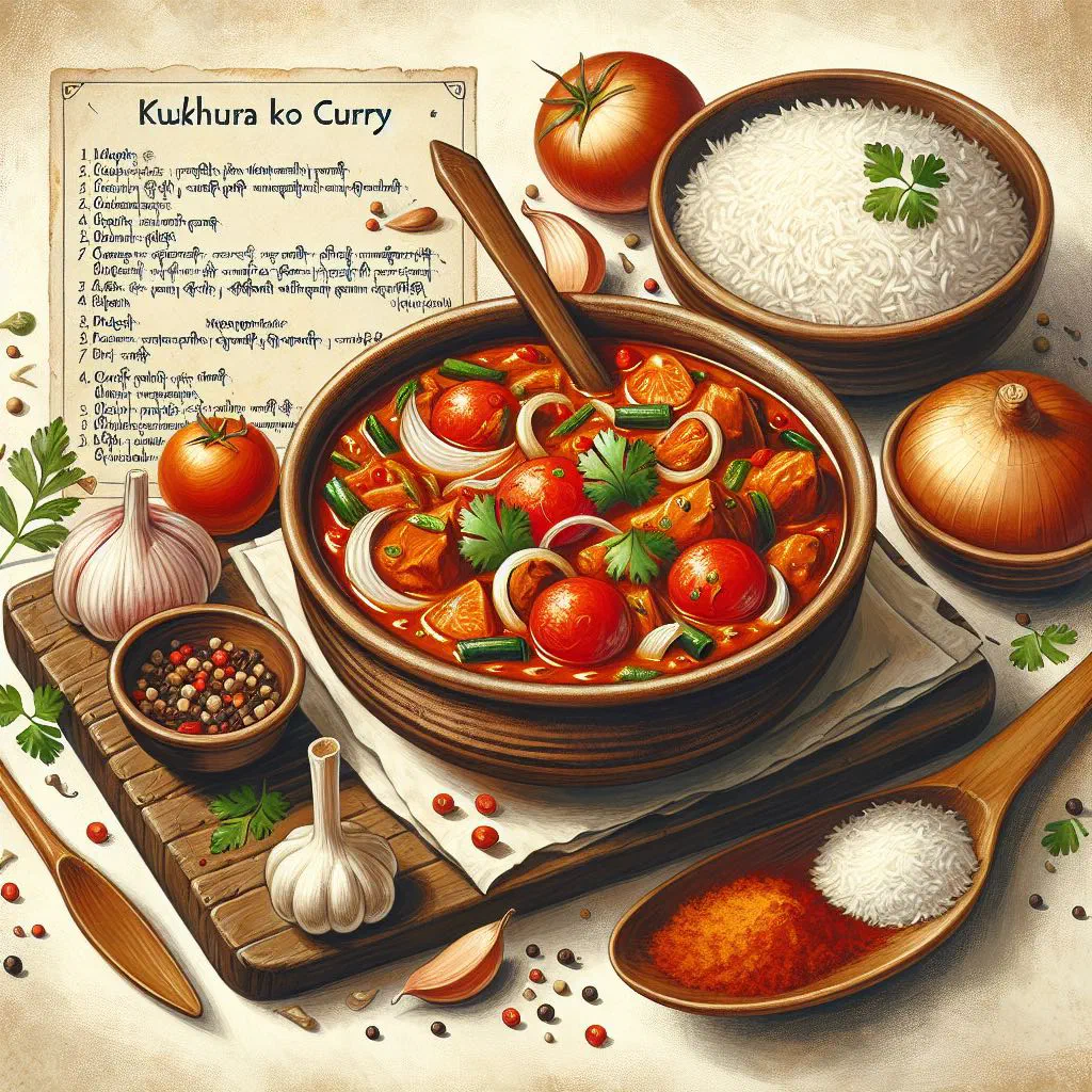 Nepalese chicken curry in a creamy coconut sauce garnished with fresh coriander