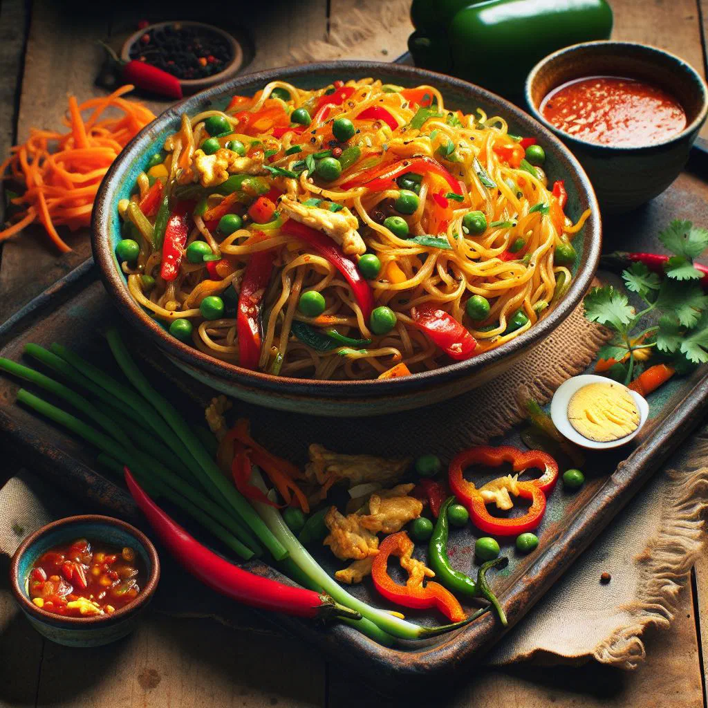 Nepalese chow mein noodles tossed with vegetables and spring onions