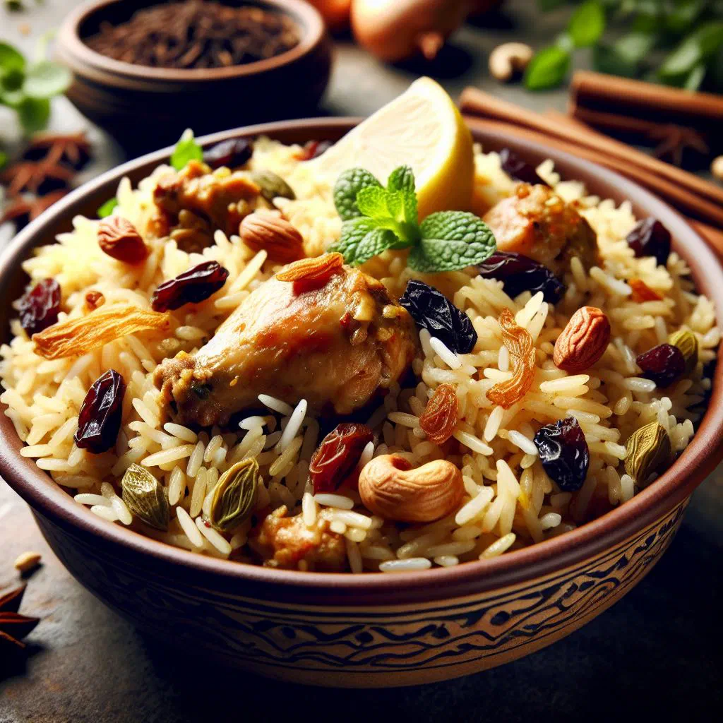 Spiced Nepalese pulao rice with vegetables and fresh herbs