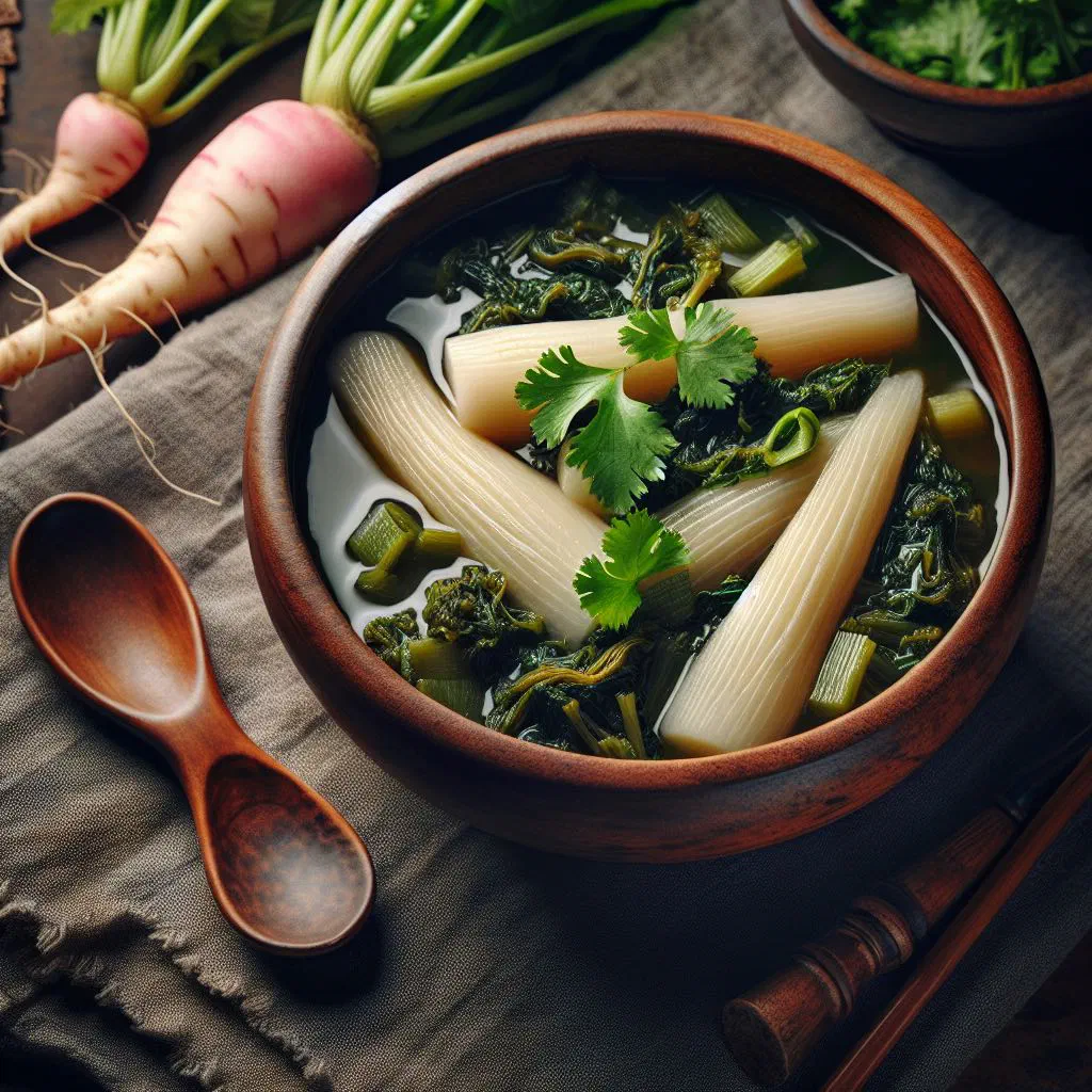 A steaming bowl of Sinki Ko Tarkari garnished with fresh coriander
