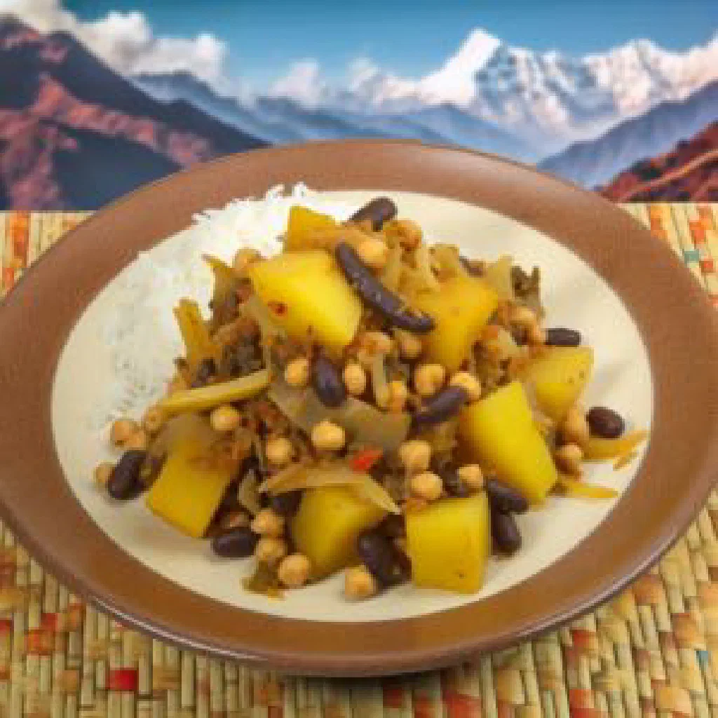 Tama bodi aloo with fermented bamboo shoots and potatoes garnished with coriander