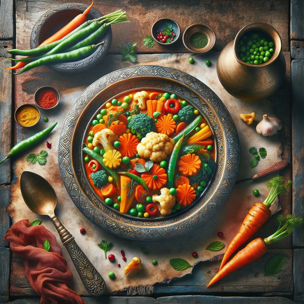 Spiced mixed vegetables garnished with fresh coriander leaves