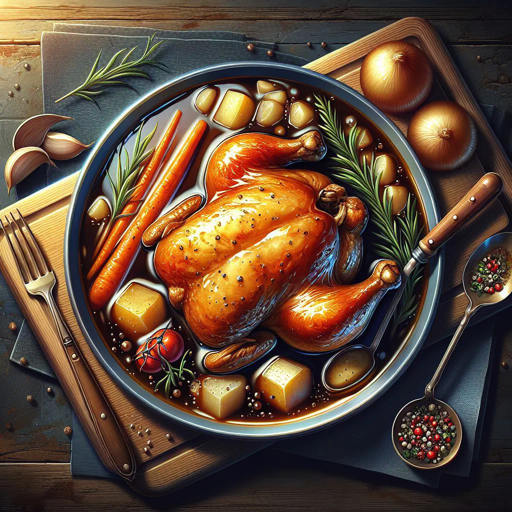 Tender chicken fillets simmered in an aromatic gravy with carrots and thyme