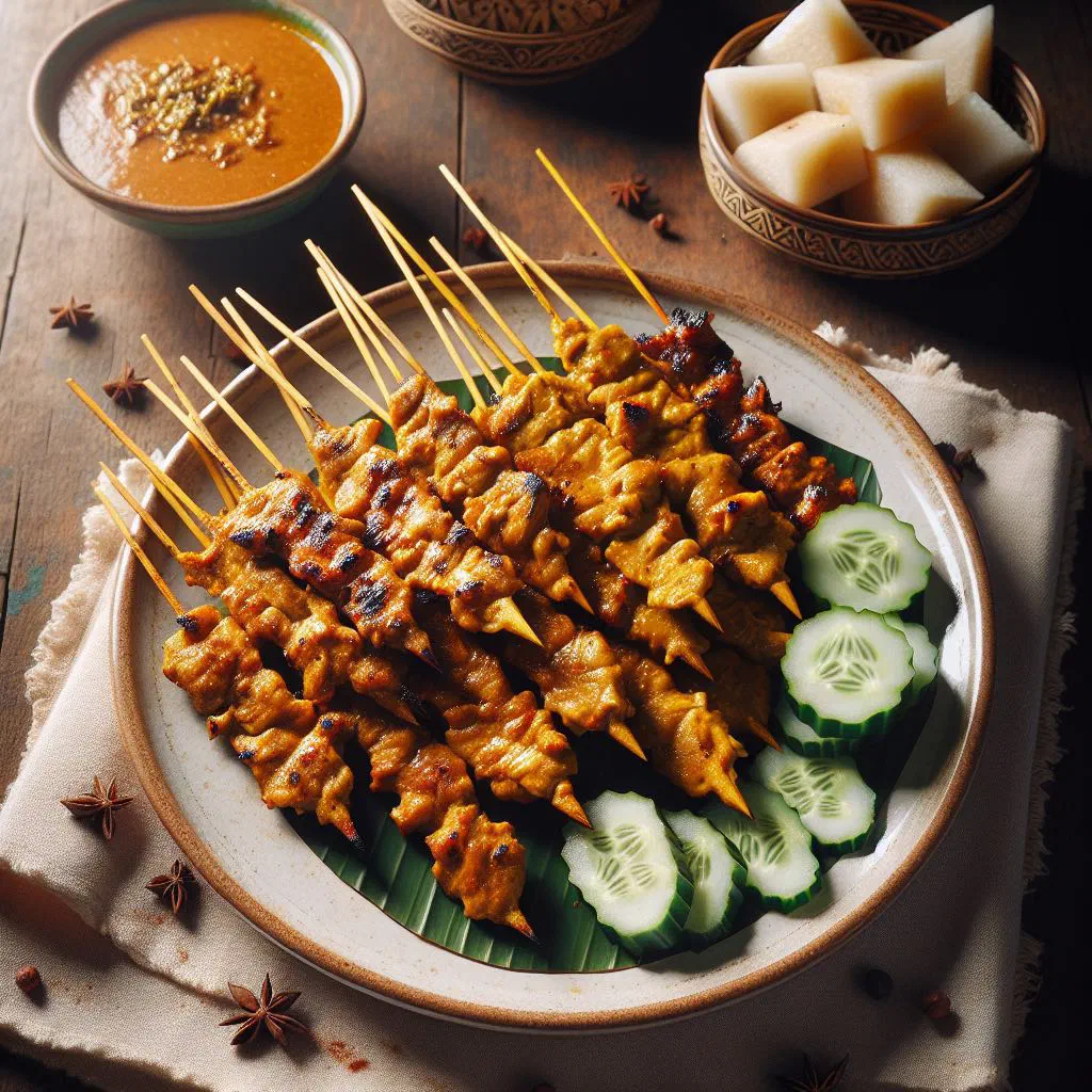 Grilled chicken satay skewers served with peanut sauce