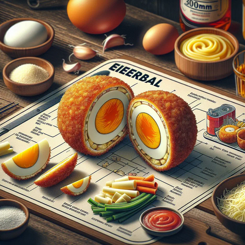 Golden, deep-fried Dutch eierbal cut open to show the egg filling