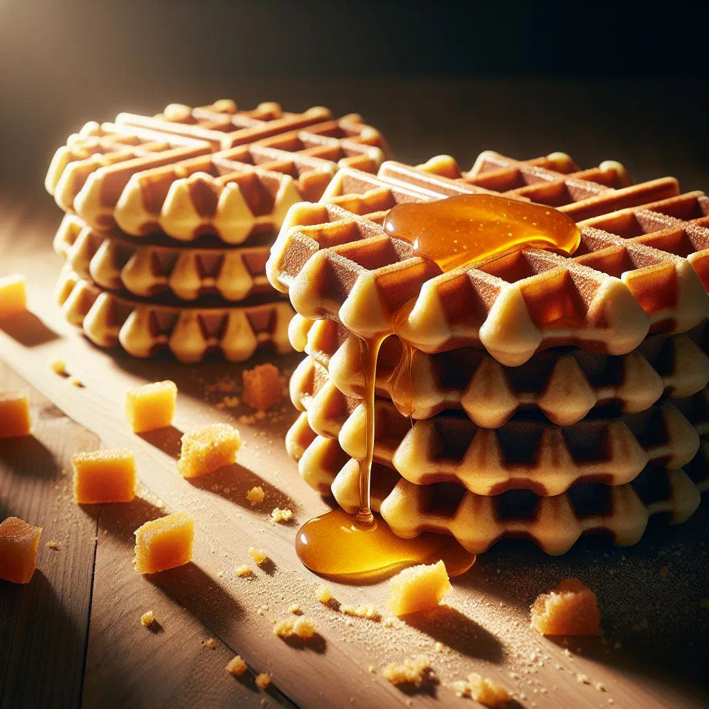 Stack of Gouda stroopwafels with a golden caramel syrup filling