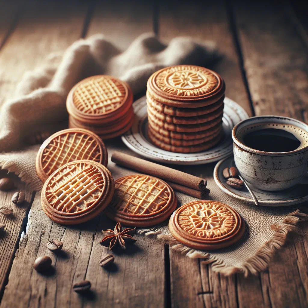 Round golden Dutch Jodekoeken biscuits cooling on a wire rack