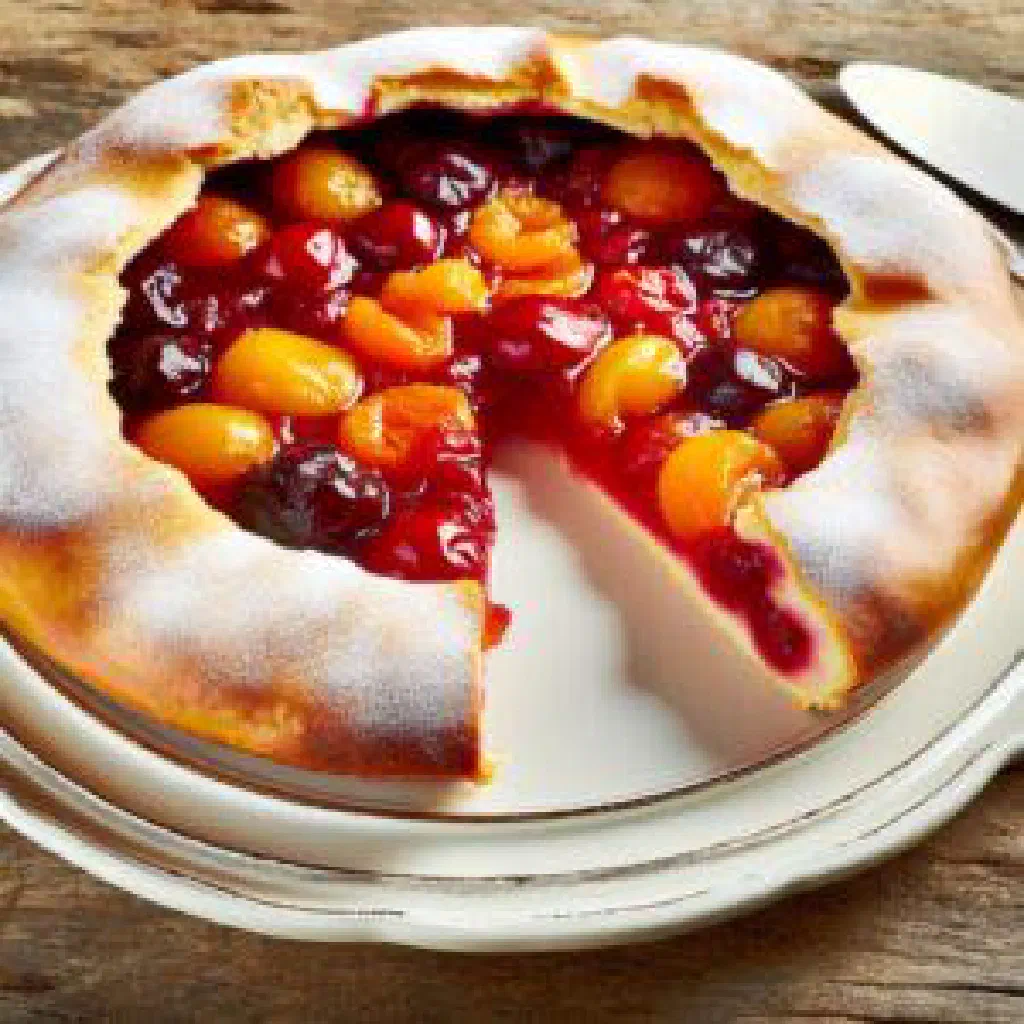 A round Limburgse vlaai with a thin pastry base and fruit filling
