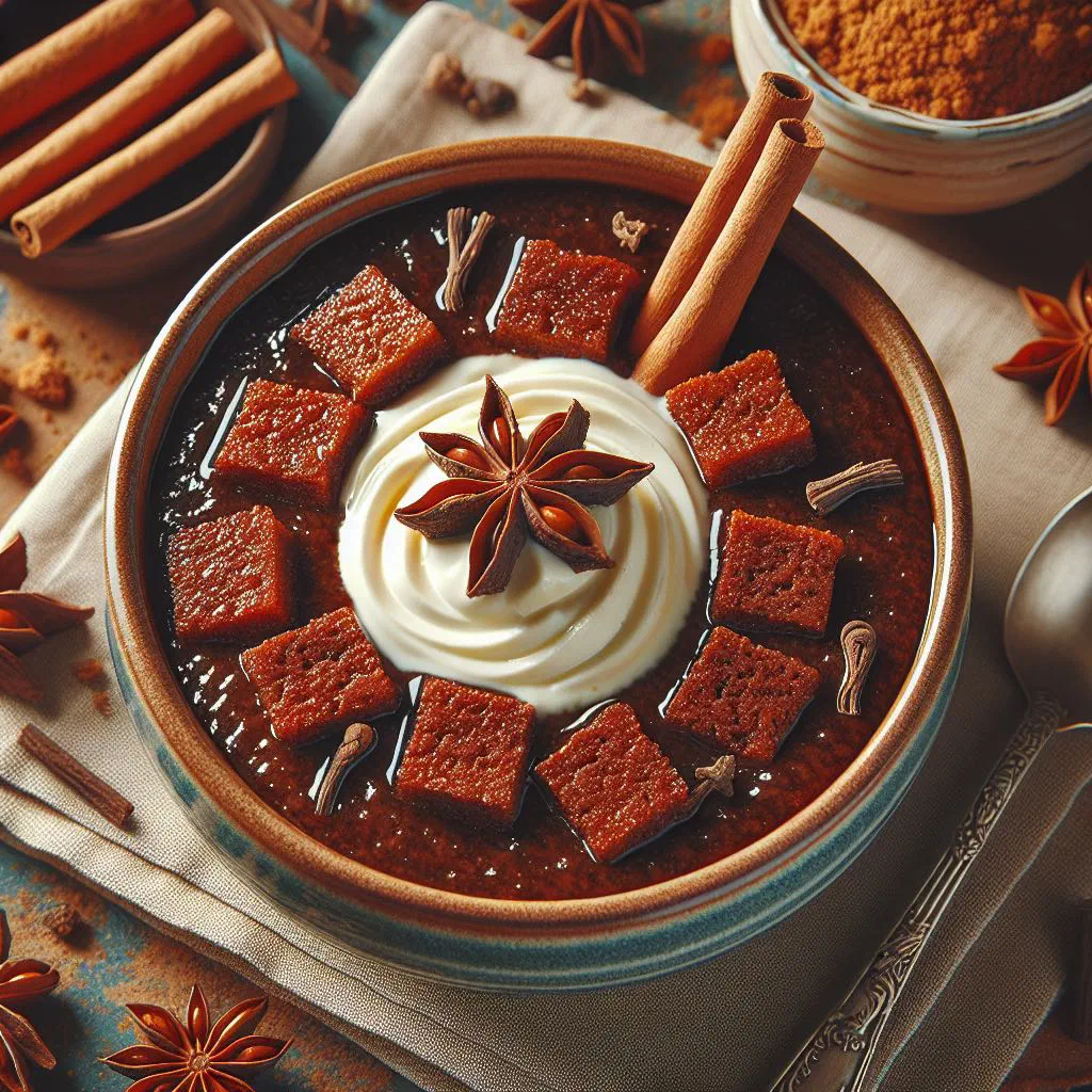 Creamy speculaas pudding in a glass topped with crumbled spiced biscuits