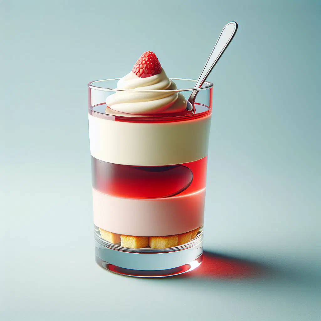 Layered vlaflip with vanilla custard, yoghurt and fresh berries in a glass