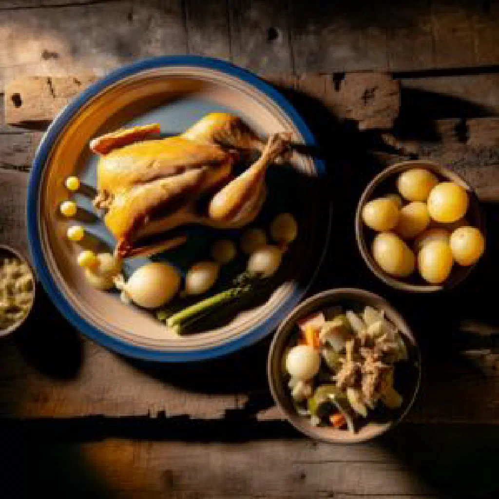 Pan-seared free-range chicken with thyme, garlic and lemon slices